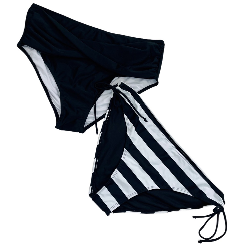 Women’s Black White Striped Crossover High Waist Bikini Bottoms Bundle XL NWOT